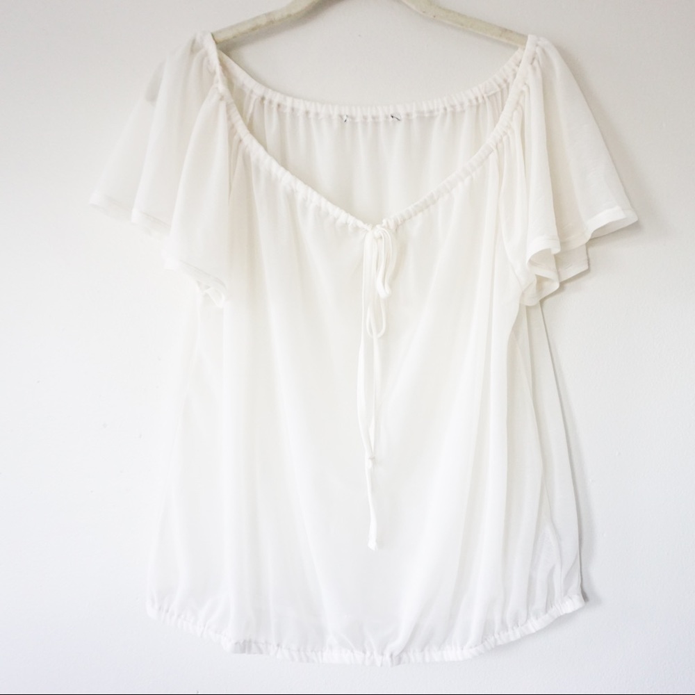 Sheer Peasant Style Bow Top/Blouse